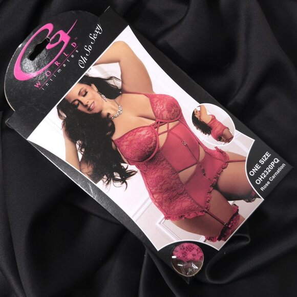 Garter Dress Lace 3pc Set Rose Carnation Lingerie G World Intimates One Size - Picture 8 of 8